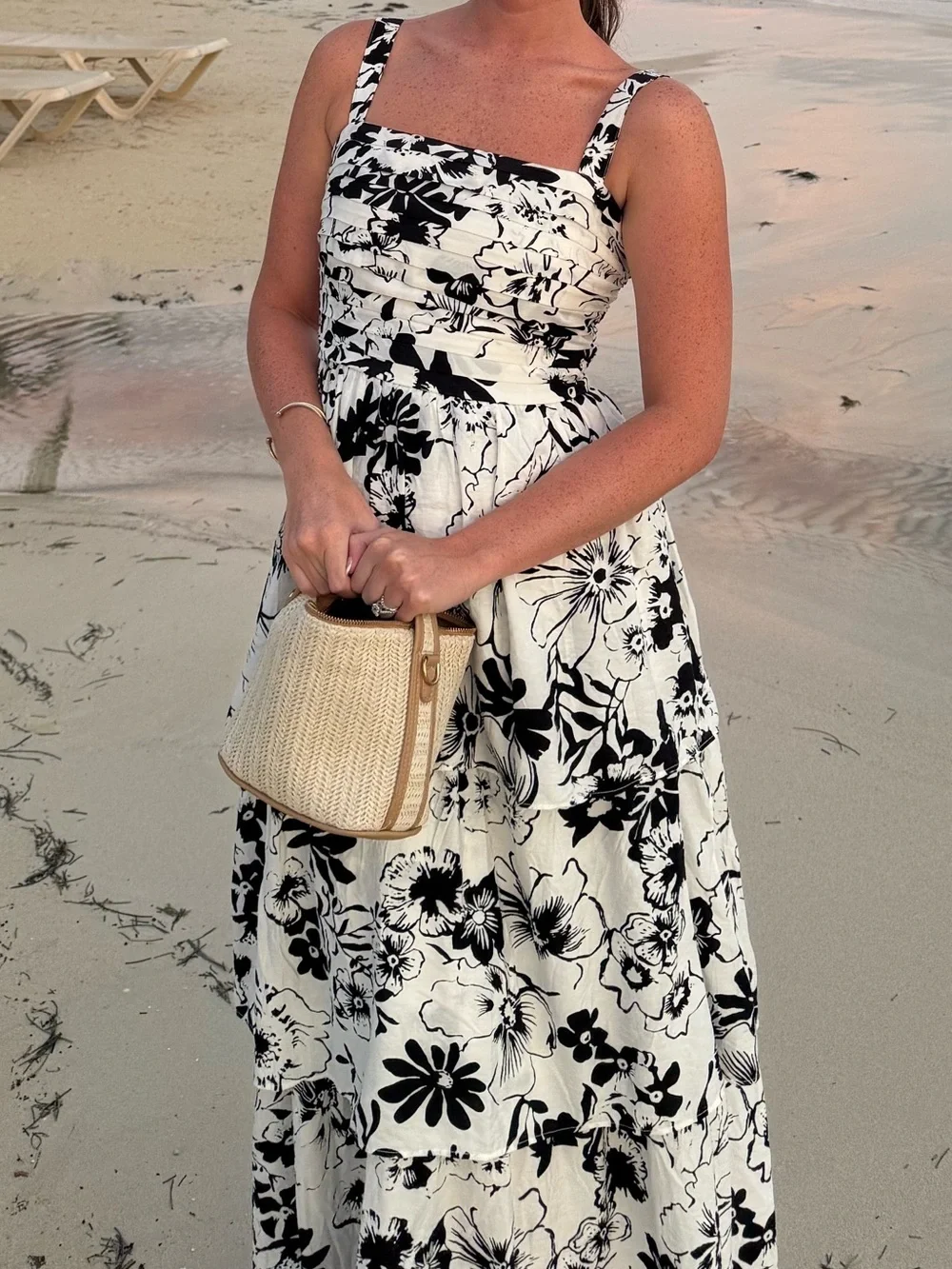 Abercrombie & Fitch Black and White Floral Tiered Maxi Dress